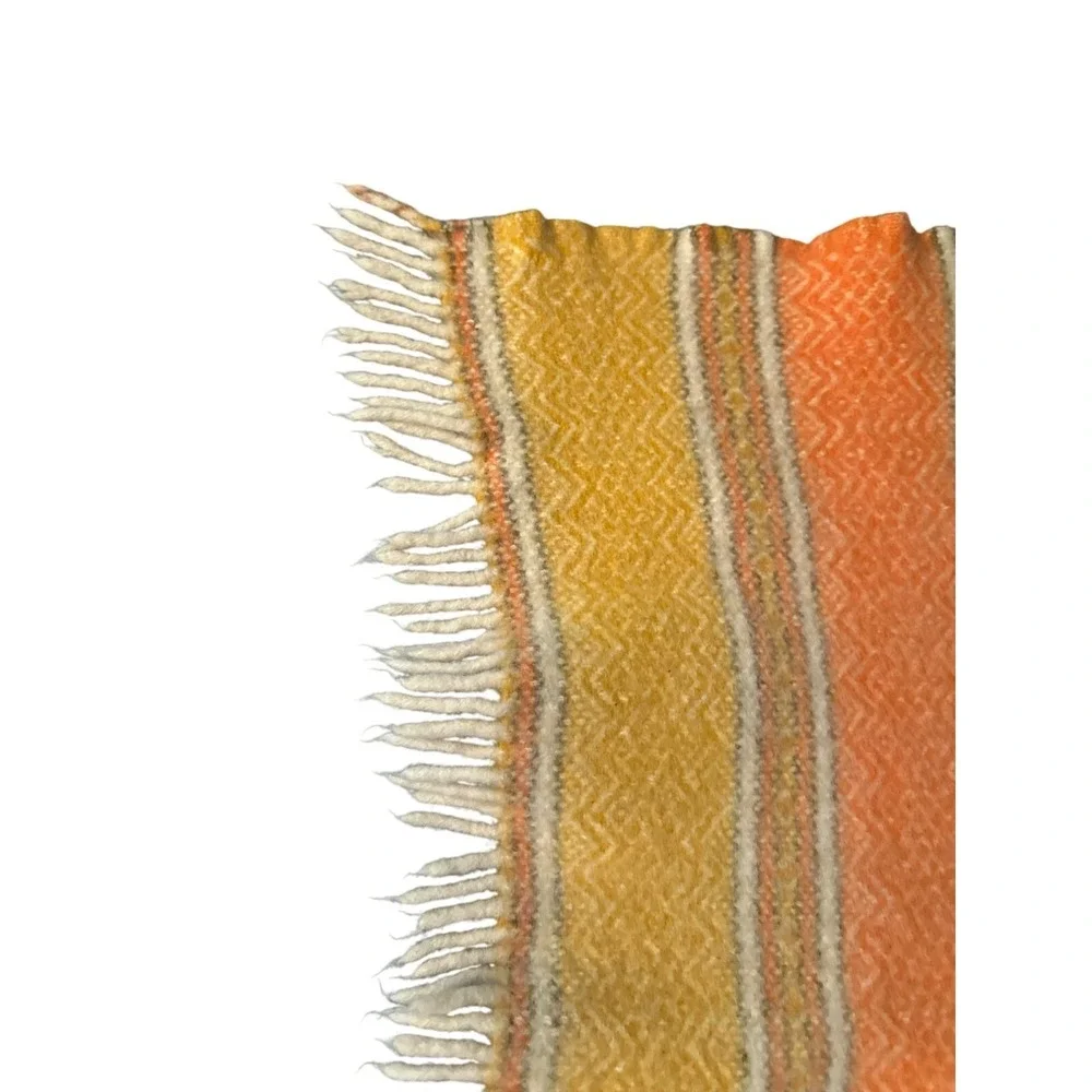 Faribault 100% Wool Lap Throw Blanket Yellow & Orange Stripes Fringe 37 x‎ 31